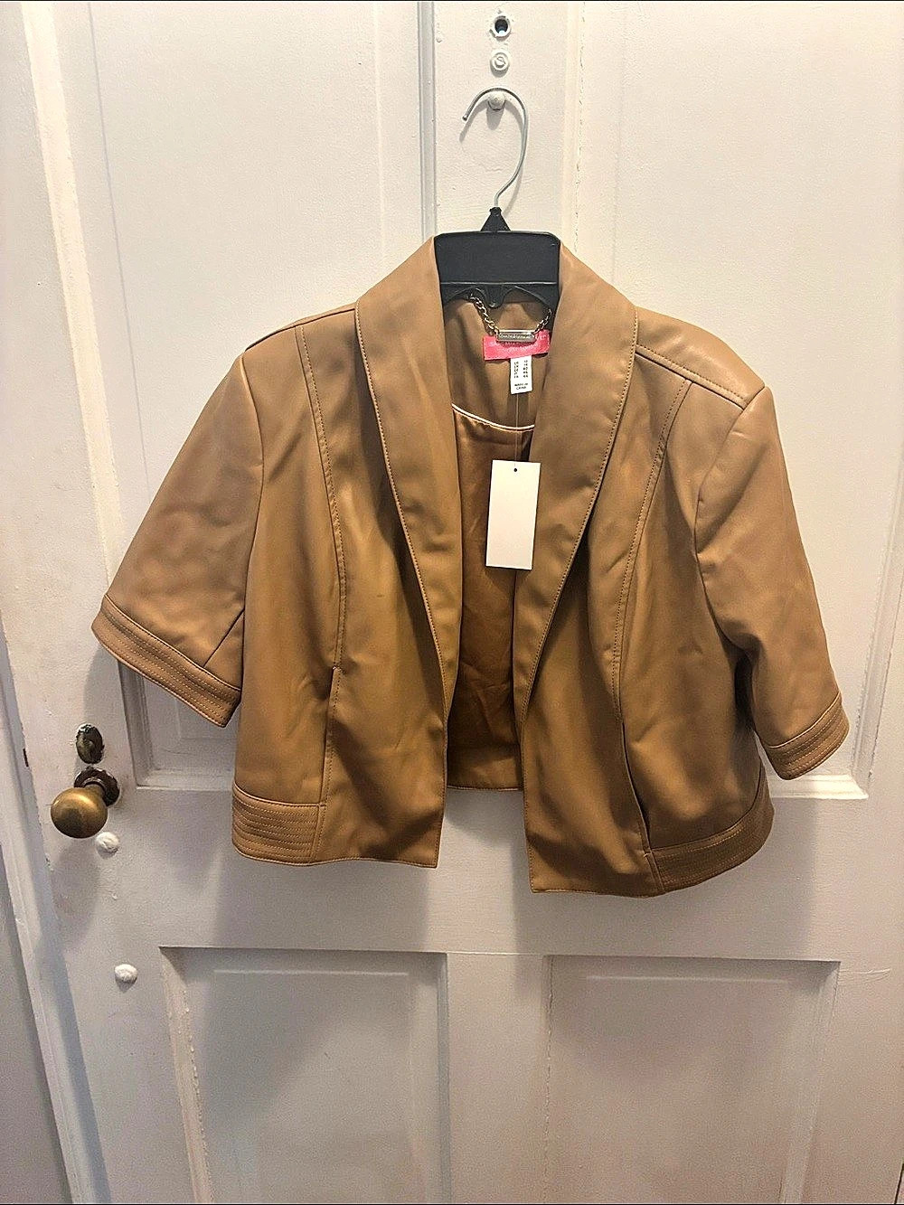 Women's Luggage Tan Faux Leather Short Sleeve Jacket